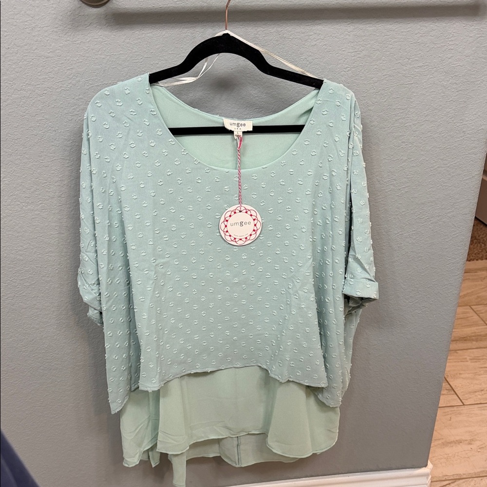 Umgee Indigo Mint Layered Women's Blouse